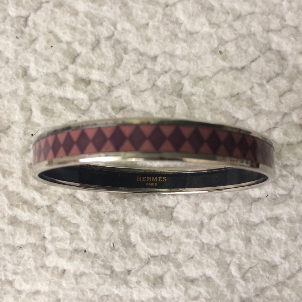 Hermès Maroon & Rose Narrow Enamel Bangle Bracelet